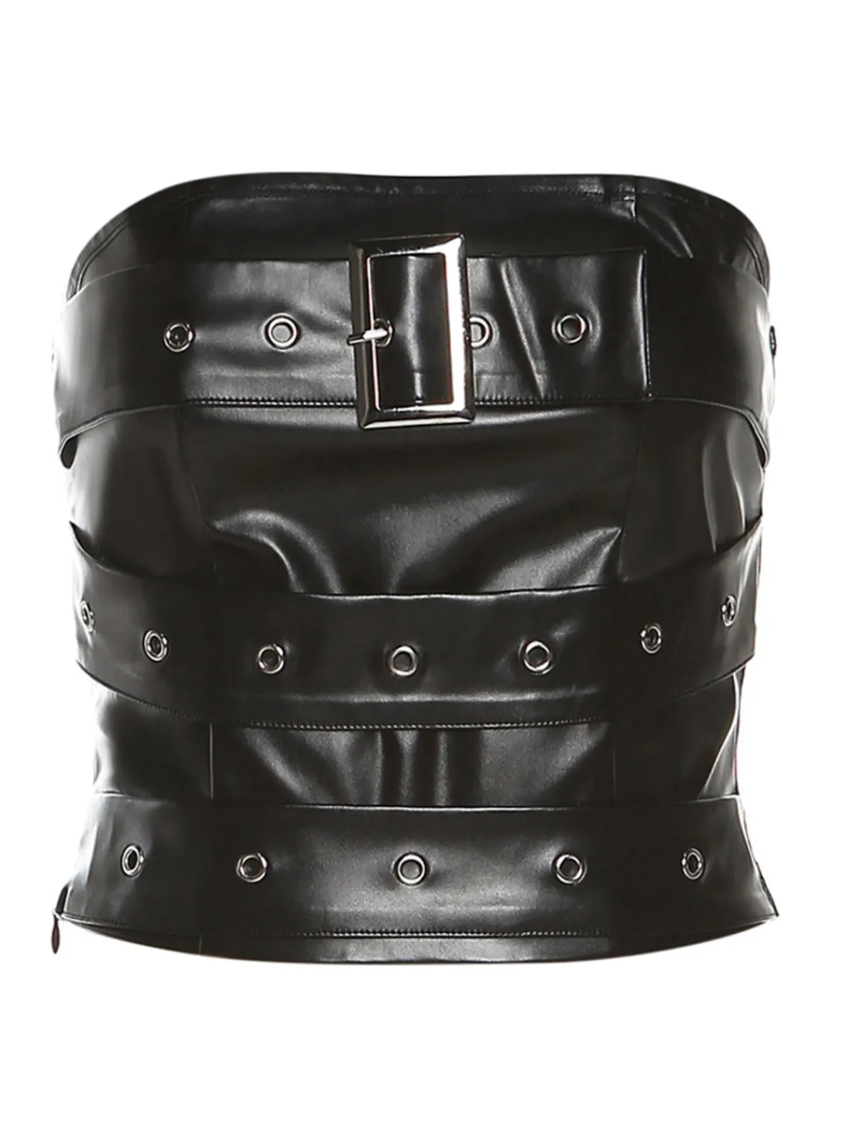 Best Retro Stage 1980s Bandeau Punk Leather Top Black