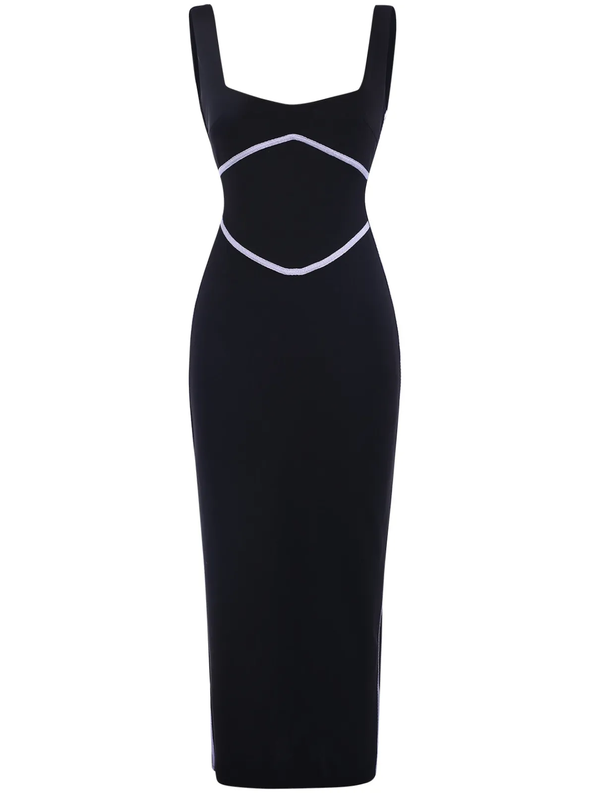 Sale Retro Stage 1930s Binding Square Neck Bodycon Dress Black