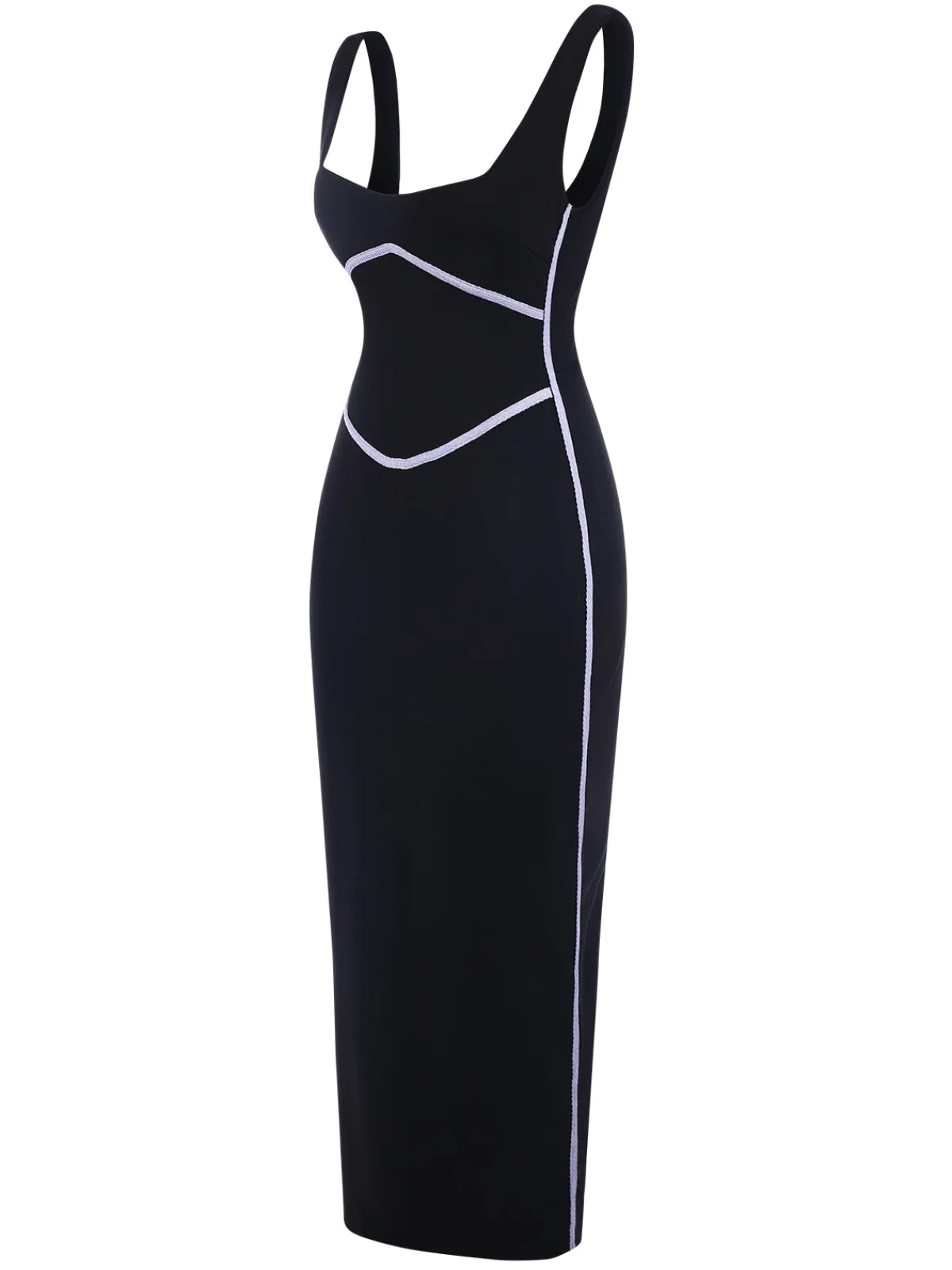 Sale Retro Stage 1930s Binding Square Neck Bodycon Dress Black