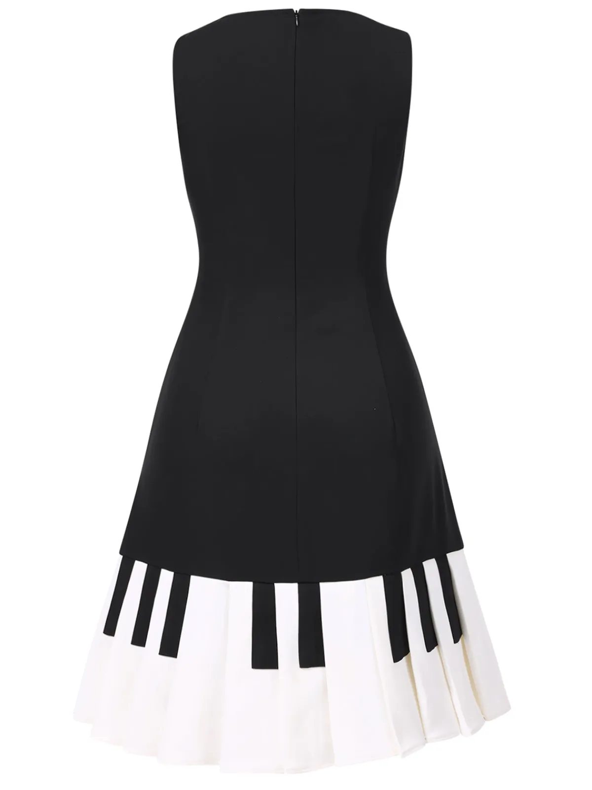 Sale Retro Stage 1960s Boat Neck Piano Key Patchwork Dress Black