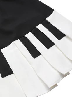 Sale Retro Stage 1960s Boat Neck Piano Key Patchwork Dress Black