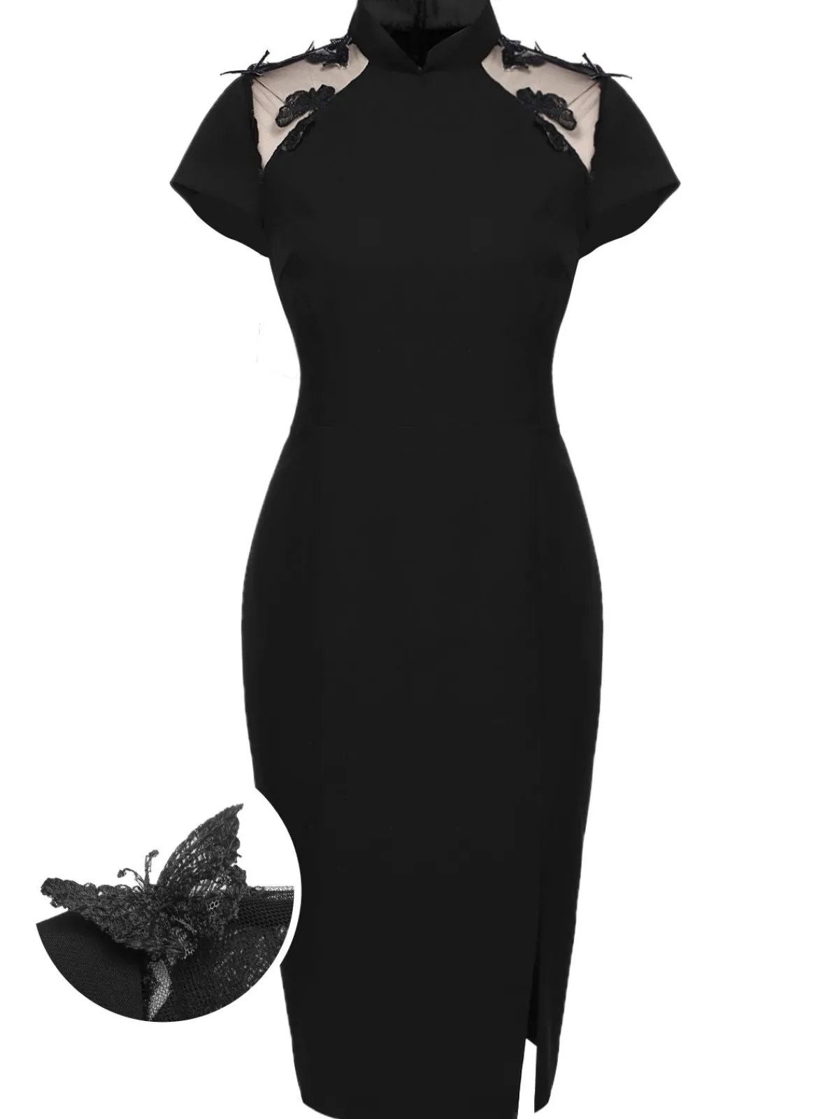 Sale Retro Stage 1960s Butterfly Backless Pencil Dress Black