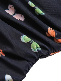 New Retro Stage 1950s Butterfly Flare Sleeve One-Piece Swimsuit Black