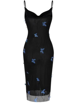 Outlet Retro Stage 1930s Butterfly Mesh Strap Dress Black