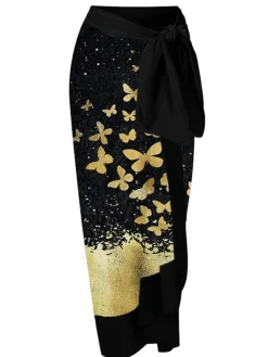 Clearance Retro Stage 1950s Butterfly One-piece Swimsuit & Cover-up Black