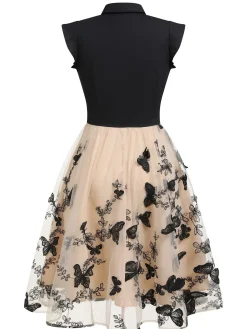 Online Retro Stage Black 1950s Butterfly Patchwork Vintage Dress