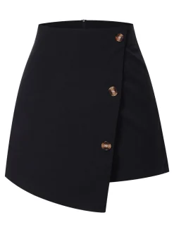 Best Retro Stage 1940s Button Irregular Hem Skirt Black