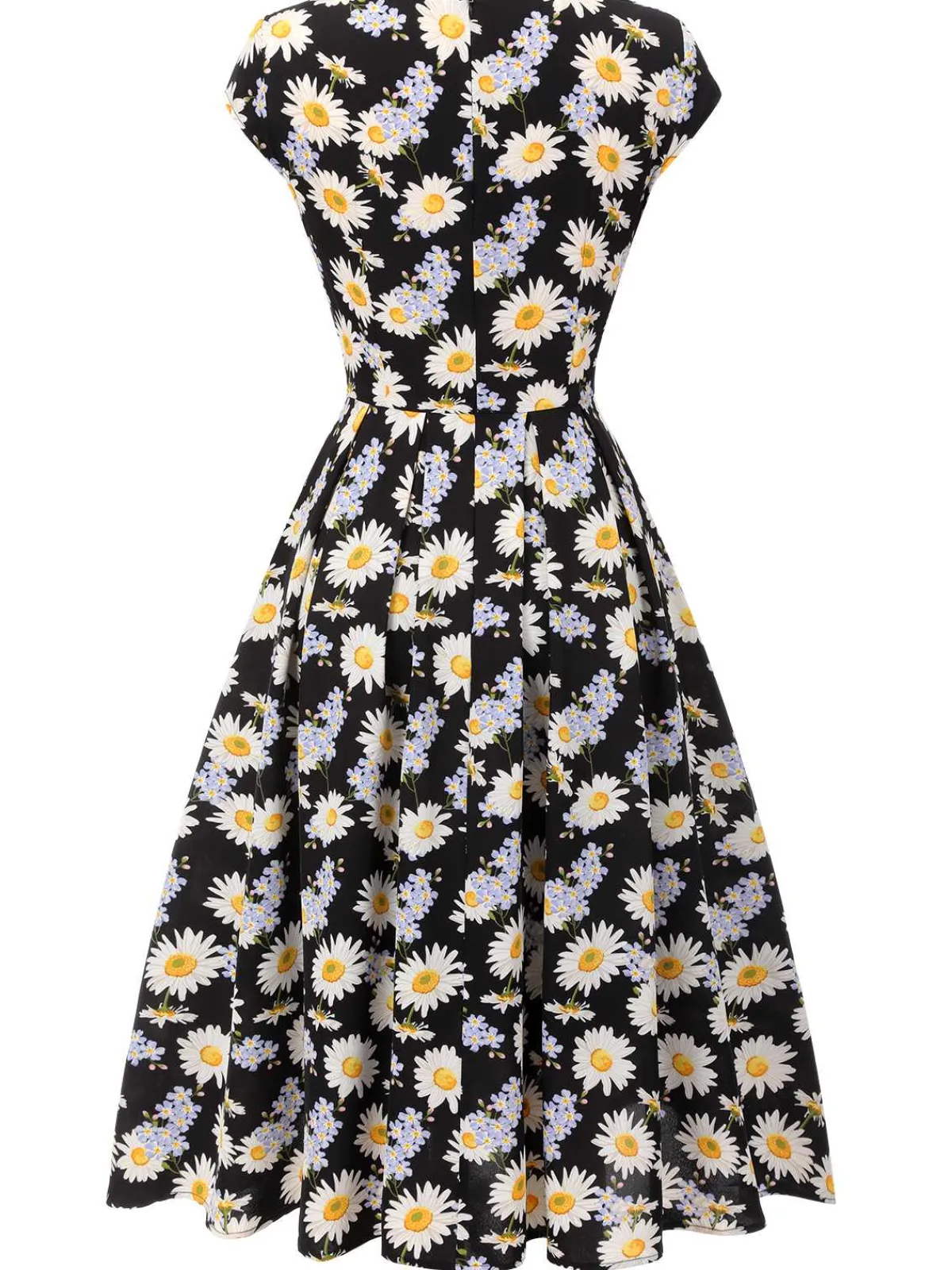 Clearance Retro Stage 1940s Cap Sleeve Daisy Dress Black