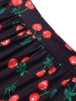 Online Retro Stage 1940s Cherry Halter One-Piece Swimsuit Black