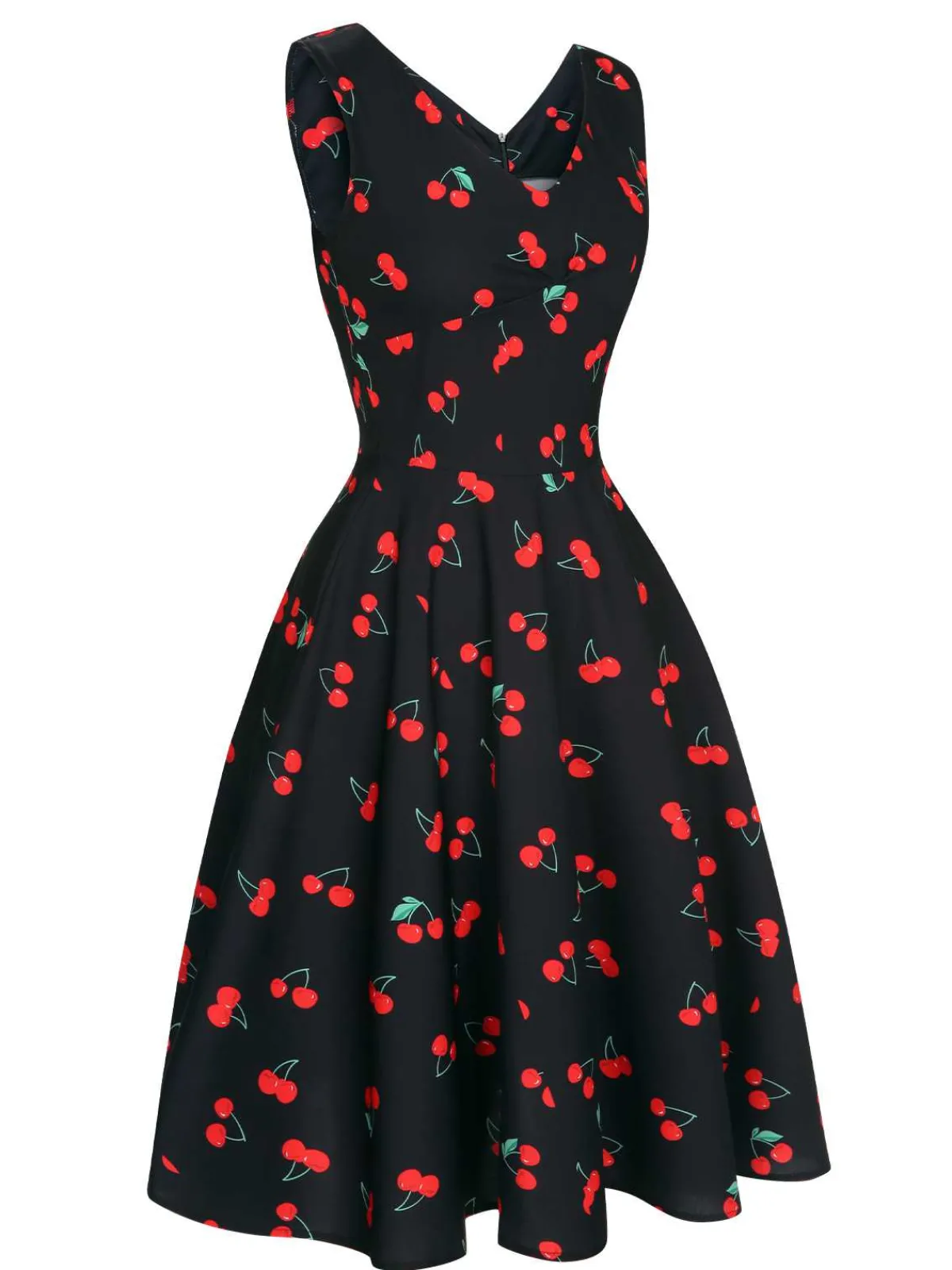 Best Retro Stage 1950s Cherry Sleeveless Dress Black
