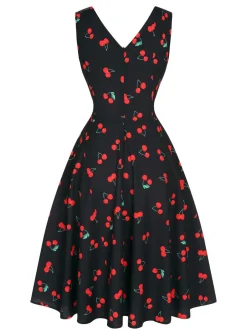 Best Retro Stage 1950s Cherry Sleeveless Dress Black