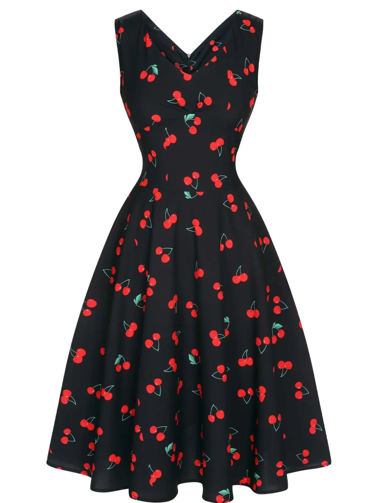 Best Retro Stage 1950s Cherry Sleeveless Dress Black