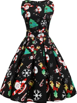 Best Retro Stage 1950s Christmas Santa Claus Candy Dress Black