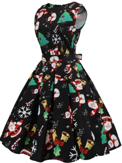 Best Retro Stage 1950s Christmas Santa Claus Candy Dress Black