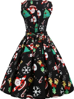 Best Retro Stage 1950s Christmas Santa Claus Candy Dress Black