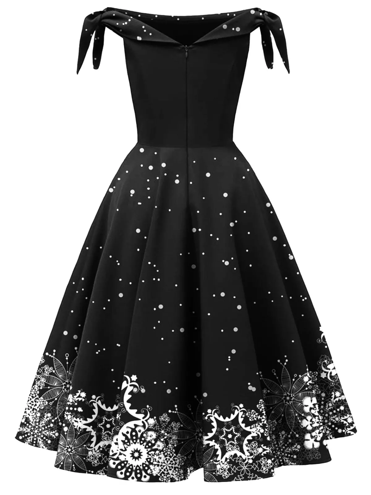 Fashion Retro Stage Black 1950s Christmas Snowflake Off-Shoulder Dress