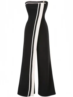 Fashion Retro Stage 1930s Colorblock Bandeau Jumpsuit Black
