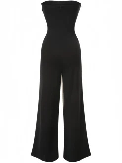 Fashion Retro Stage 1930s Colorblock Bandeau Jumpsuit Black