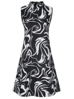 Hot Retro Stage 1960s Colorblock Stand Collar Dress Black