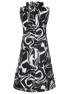 Hot Retro Stage 1960s Colorblock Stand Collar Dress Black