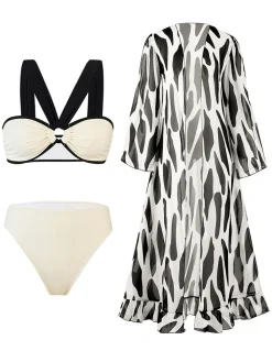 Hot Retro Stage 1950s Contrast Spots Long Cover Up Black