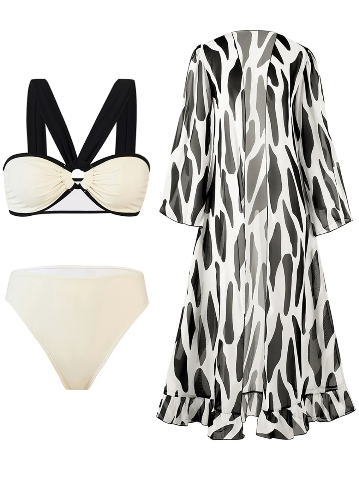 Hot Retro Stage 1950s Contrast Spots Long Cover Up Black