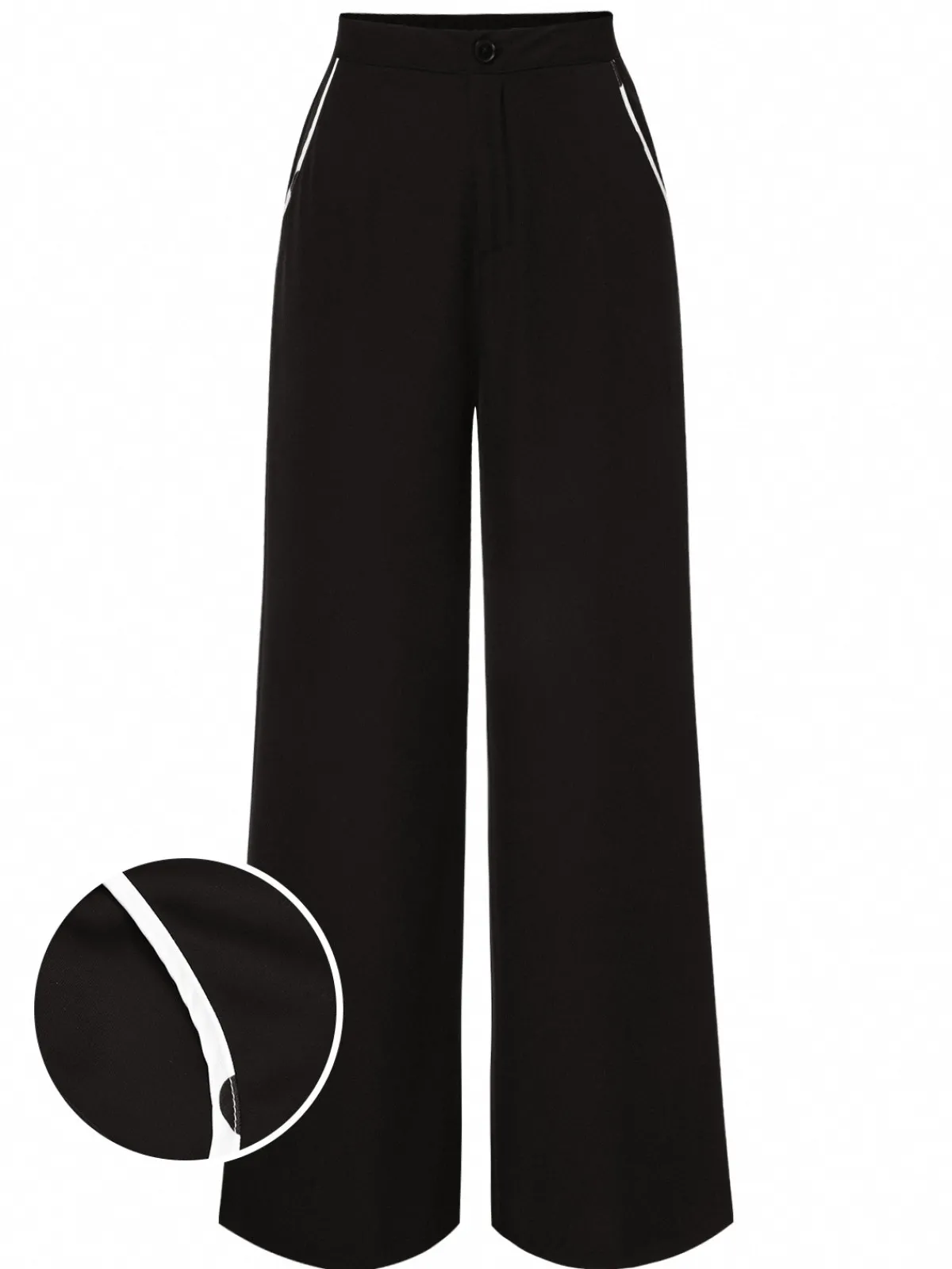 Fashion Retro Stage 1950s Contrast Trim Straight-Leg Pants Black