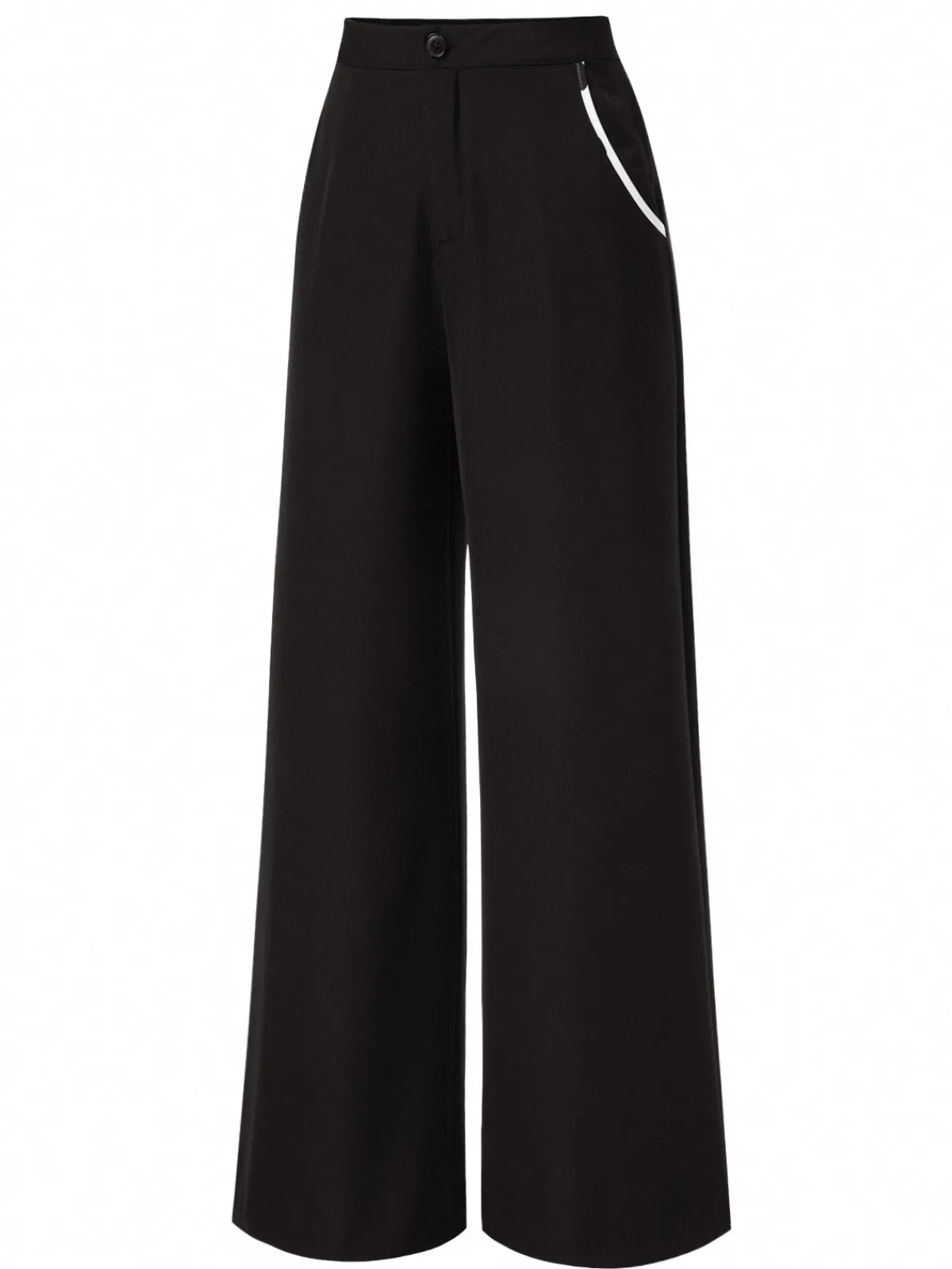 Fashion Retro Stage 1950s Contrast Trim Straight-Leg Pants Black