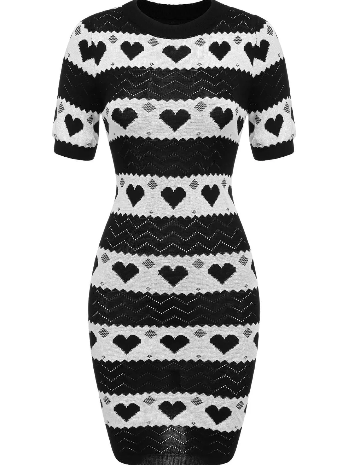 Sale Retro Stage Black 1960s Contrasting Heart Knitting Dress