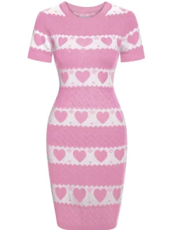 Sale Retro Stage Black 1960s Contrasting Heart Knitting Dress