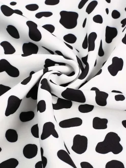 Best Retro Stage 1970s Cow Spots Patchwork Dress Black