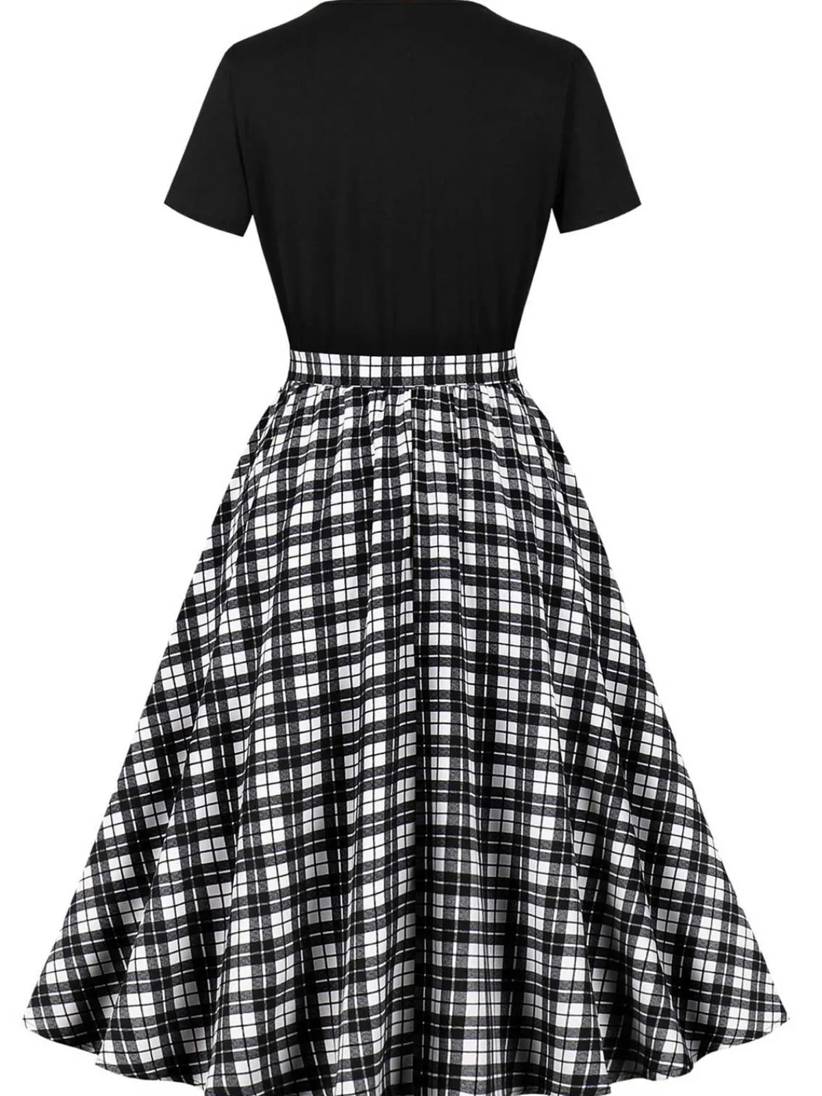 Clearance Retro Stage Black 1950s Crew Neck Patchwork Swing Dress