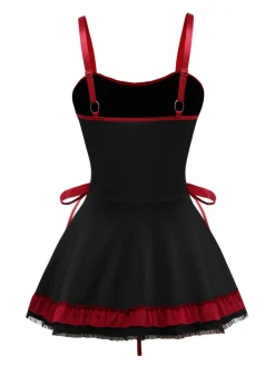 Hot Retro Stage 1950s Cross Contrast Ruffle Hem Nightdress Black