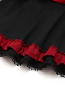 Hot Retro Stage 1950s Cross Contrast Ruffle Hem Nightdress Black