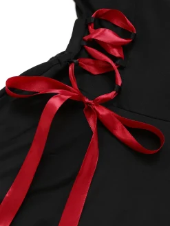 Hot Retro Stage 1950s Cross Contrast Ruffle Hem Nightdress Black