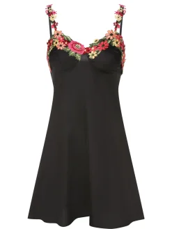 Fashion Retro Stage 1950s 3D Floral Suspender Sleepwear Black