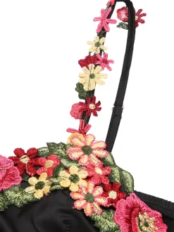 Fashion Retro Stage 1950s 3D Floral Suspender Sleepwear Black