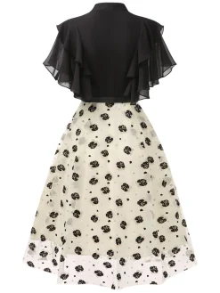Sale Retro Stage 1950s 3D Floral Ruffle A-line Dress Black