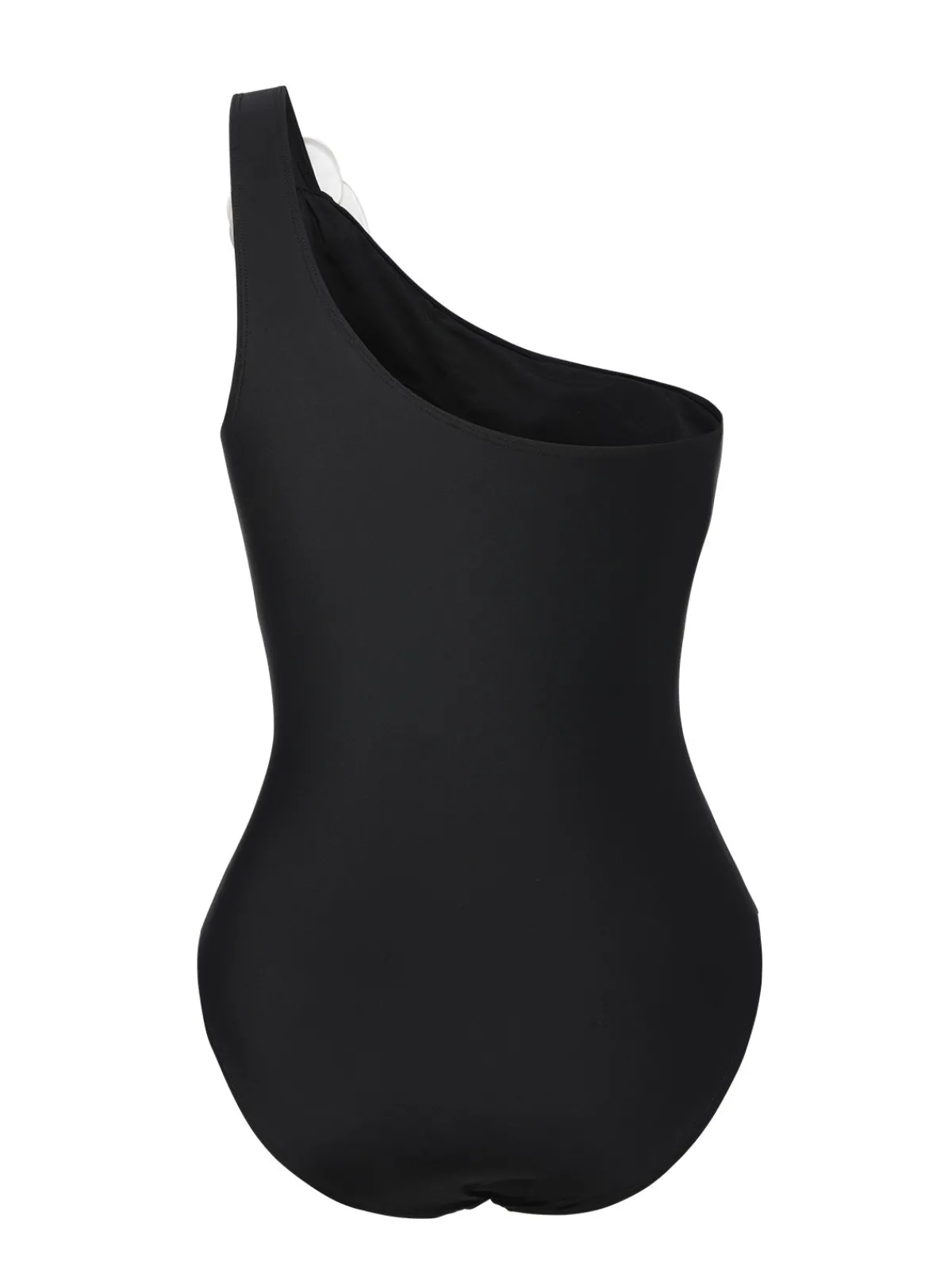 New Retro Stage 1970s 3D Flower One-Shoulder Swimsuit Black
