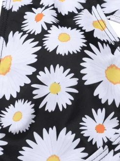 Outlet Retro Stage Black 1950s Daisy Cross Strap Swimsuit