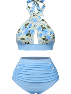 Outlet Retro Stage Black 1950s Daisy Cross Strap Swimsuit