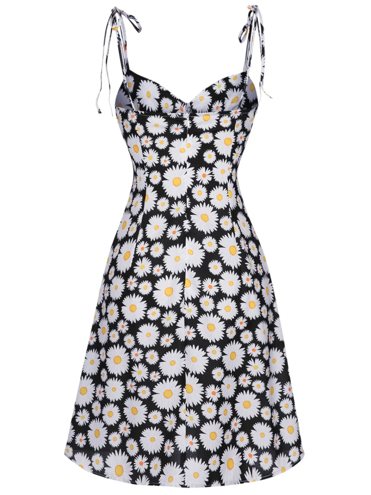 Best Retro Stage 1960s Daisy Spaghetti Strap Dress Black