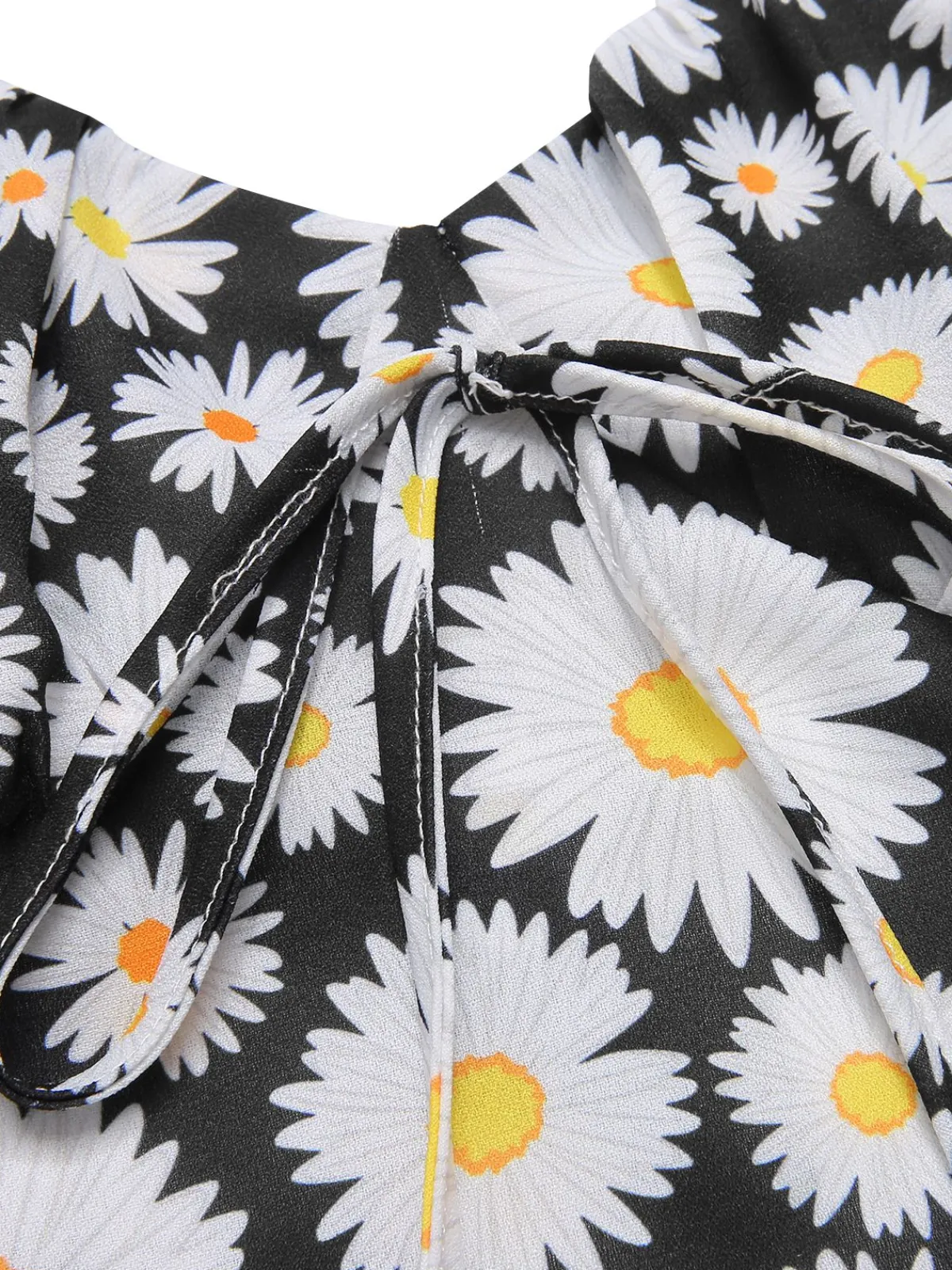 Best Retro Stage 1960s Daisy Spaghetti Strap Dress Black