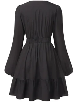 Outlet Retro Stage 1940s Deep V Embroidered Floral Dress Black