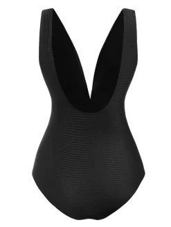 Outlet Retro Stage 1930s Deep V-Neck Seashell One-Piece Swimsuit Black