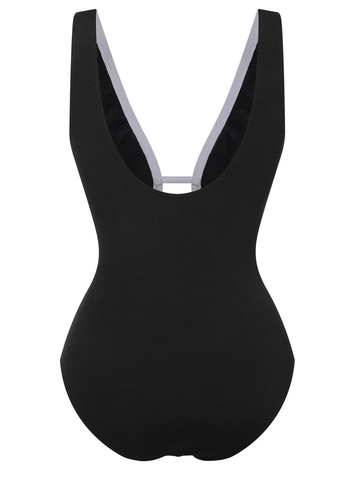 Discount Retro Stage 1950s Deep V-Neck Waist Tie Swimsuit Black