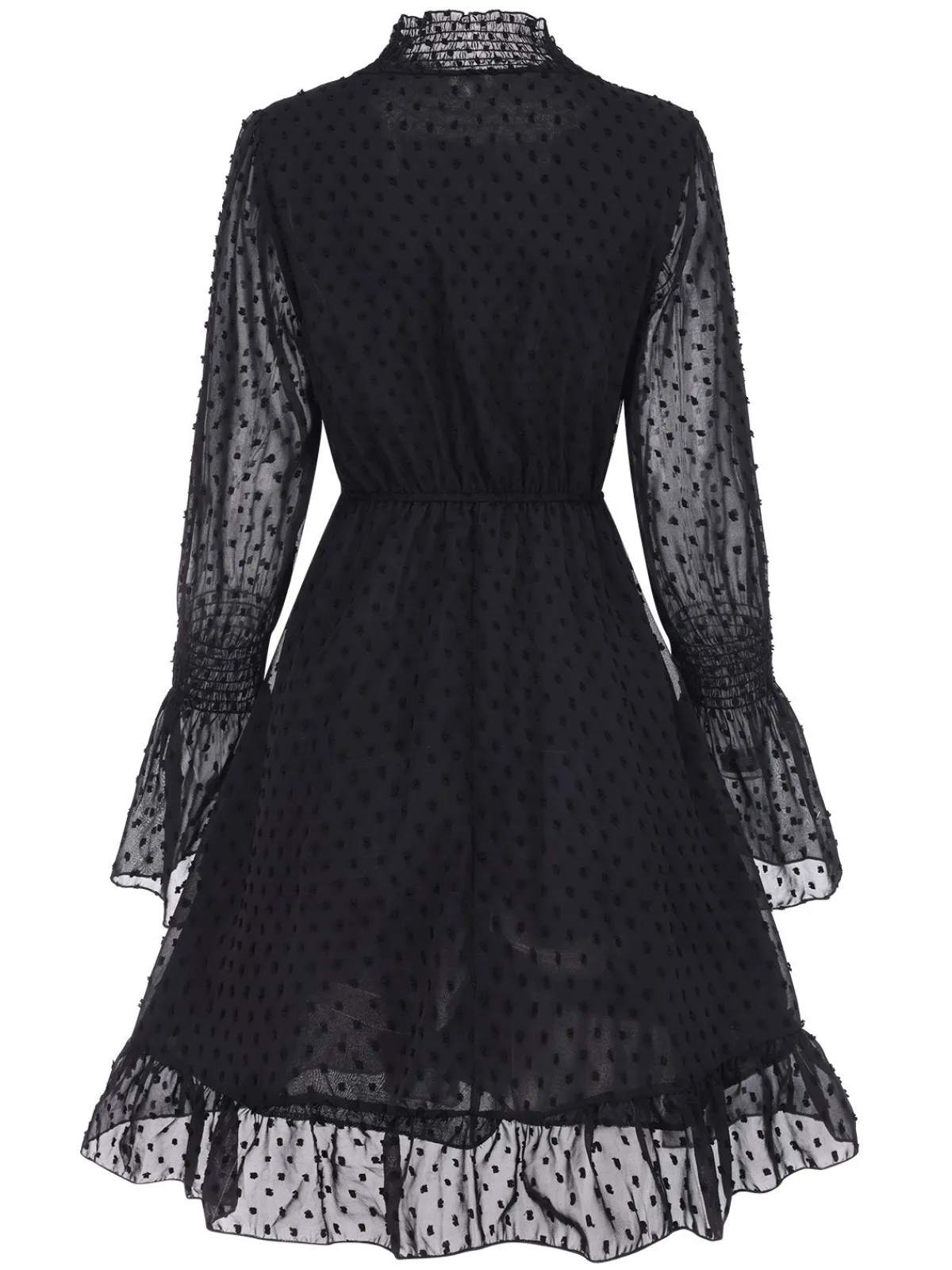 Best Retro Stage 1940s Dots Half Turtleneck Chiffon Dress Black