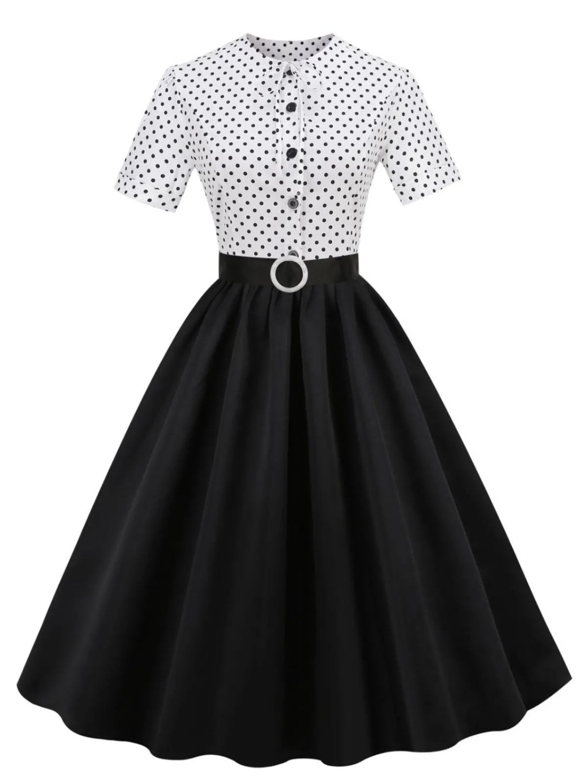 Best Retro Stage 1950s Dots Patchwork Dress Black