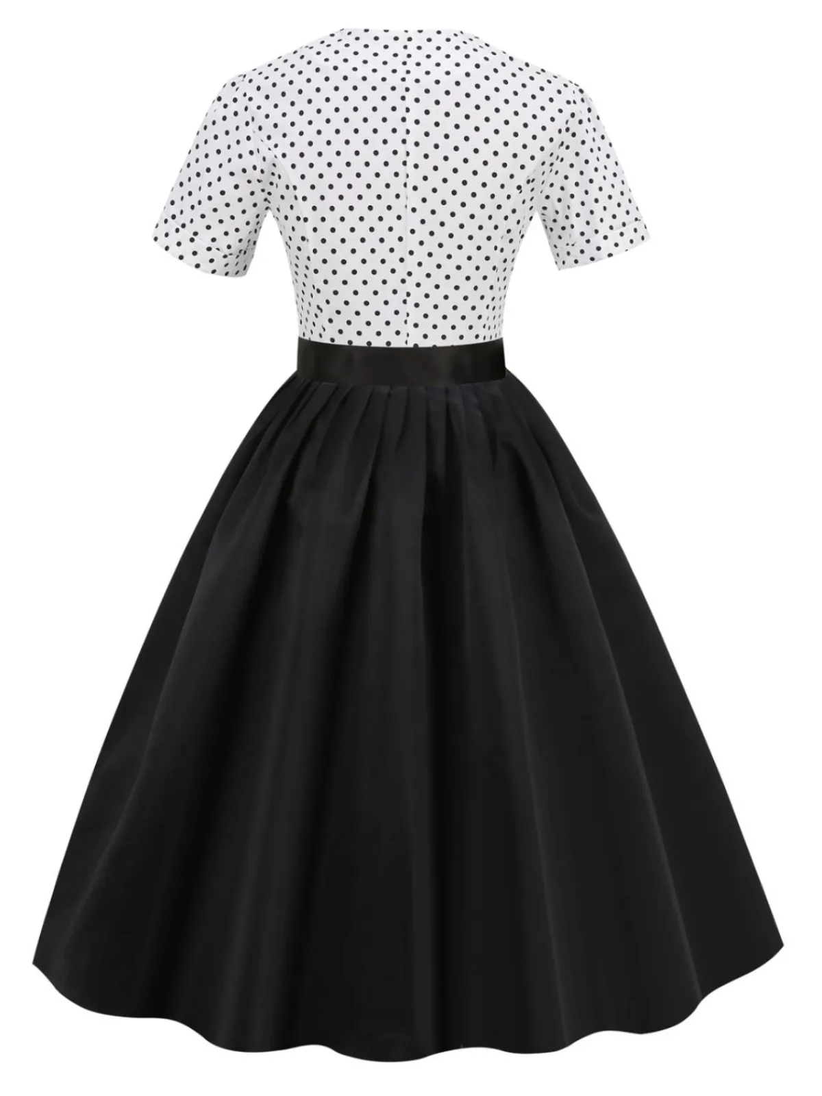 Best Retro Stage 1950s Dots Patchwork Dress Black