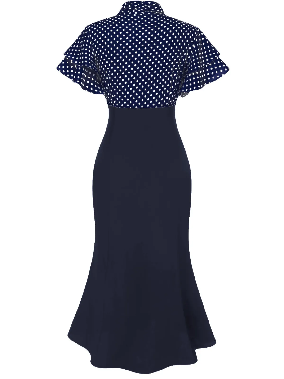 Outlet Retro Stage Black 1930s Dots Tie Neck Mermaid Dress